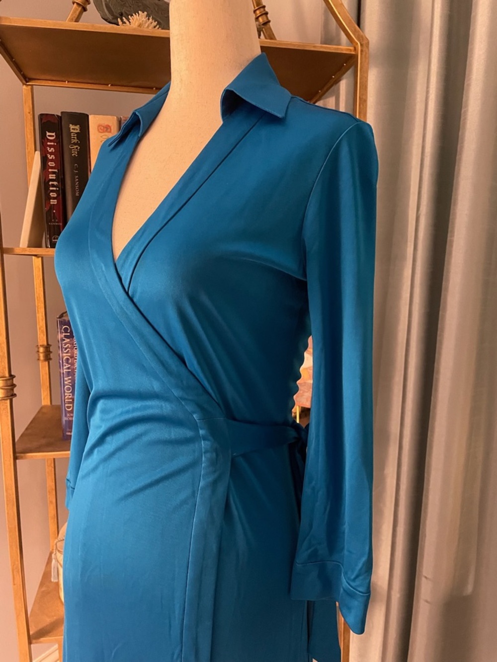DVF Diane von Furstenberg Teal Wrap Midi Dress Abigail Long Sleeve Sz 2 0 XS XXS